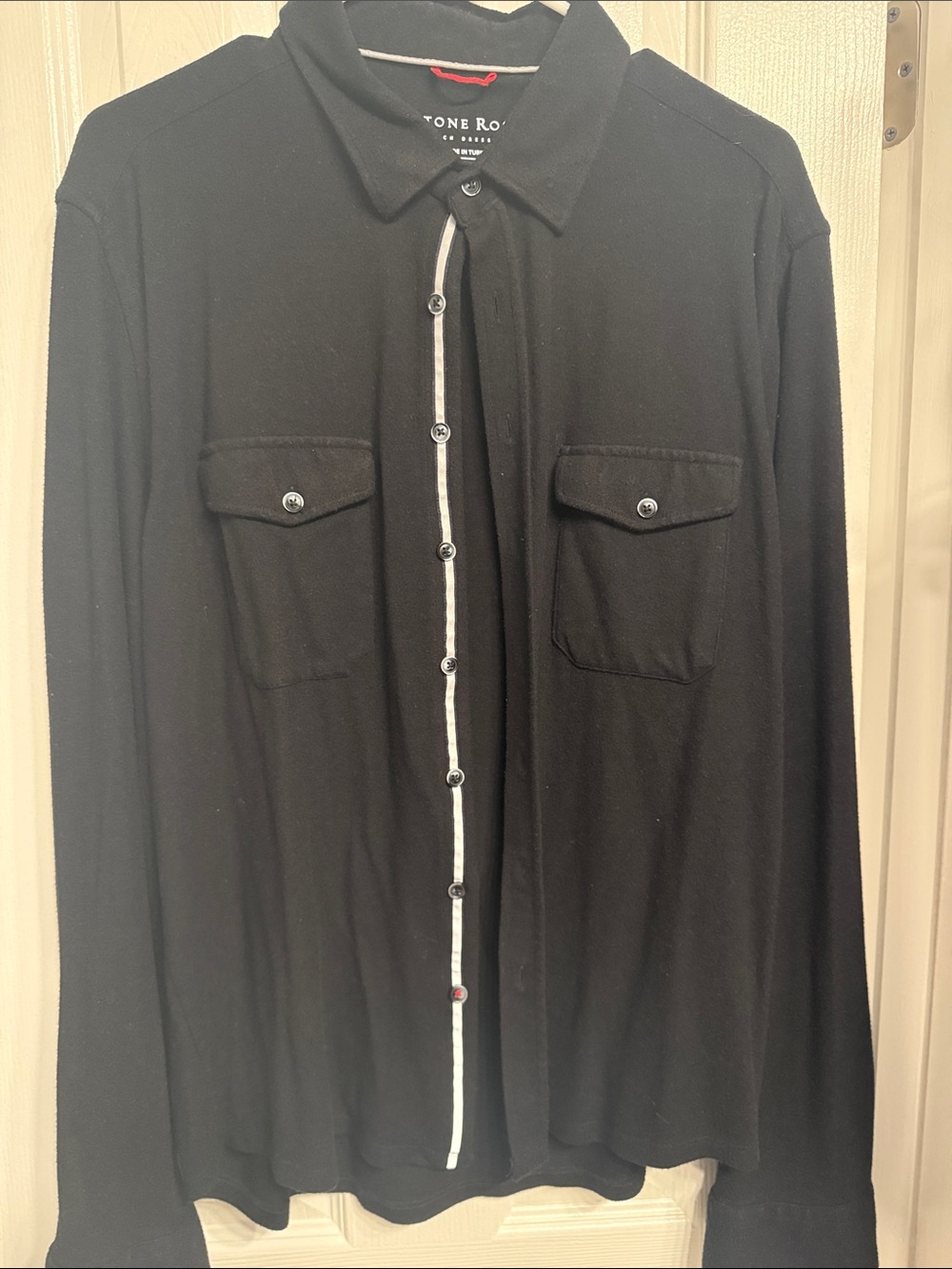 Stone Rose Black Button-Up Shirt with White Trim